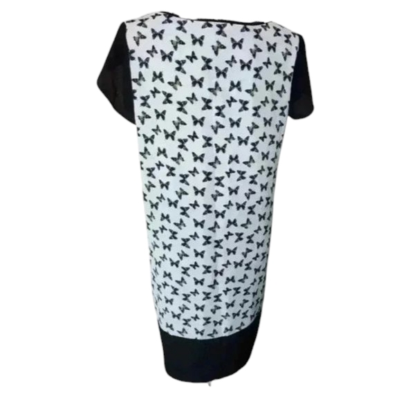 Sisley Dress Butterfly Print Black White Fairy Y2K Shift Dress Fairy Women L - Picture 3 of 11